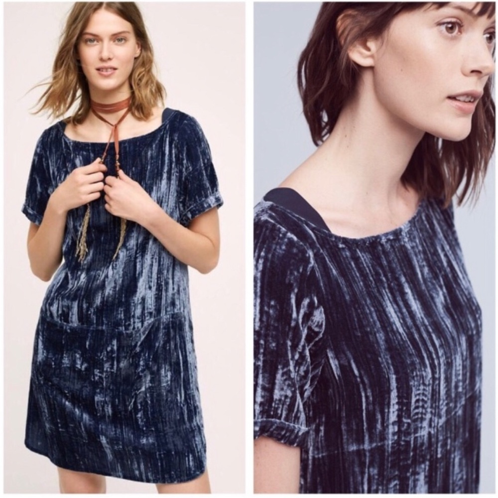 Anthropologie Floreat Crushed Velvet Shift Dress